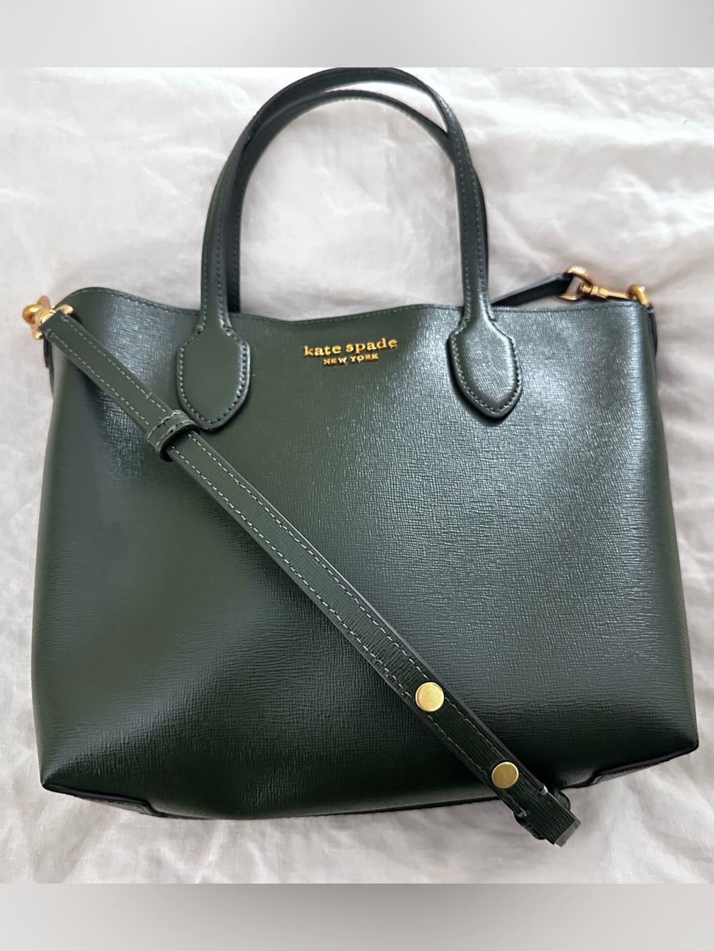 kate spade Bleeker Dark Green Saffiano Leather Tote with Adjustable Strap